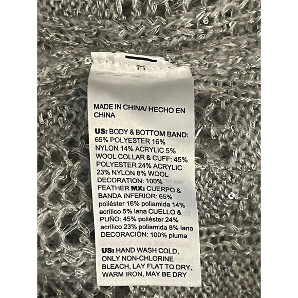 New Chico's Gray Wool blend Sequins Feather Pullover Sweater Top - Picture 7 of 15
